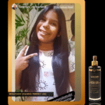 Uma jovem de cabelos longos, lisos e escuros sorri e faz um sinal de paz dentro de casa, perto de uma planta. O texto 