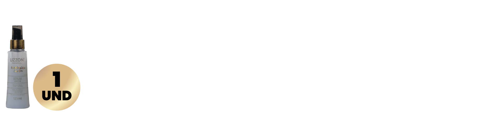 Um frasco de Sérum Blindagem Capilar Leave-in com um pump preto e dourado aparece à esquerda. Na frente, um círculo dourado exibe 