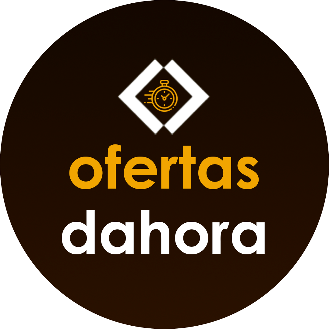 Um logotipo circular com fundo marrom escuro, com um ícone de cronômetro liso acima das palavras ofertas dahora em texto amarelo e branco em negrito.