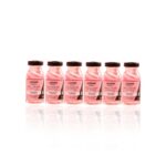 Seis pequenos frascos rosa de Power Dose Hidratação (Combo 6 unidades) estão dispostos em uma fileira em um fundo branco com seus reflexos visíveis abaixo deles.