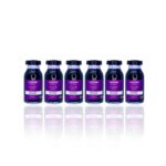 Seis frascos de Power Dose Matização (Combo 6 unidades) estão dispostos em uma fileira sobre um fundo branco. Cada frasco é azul escuro com uma tampa preta e apresenta um rótulo roxo e branco.
