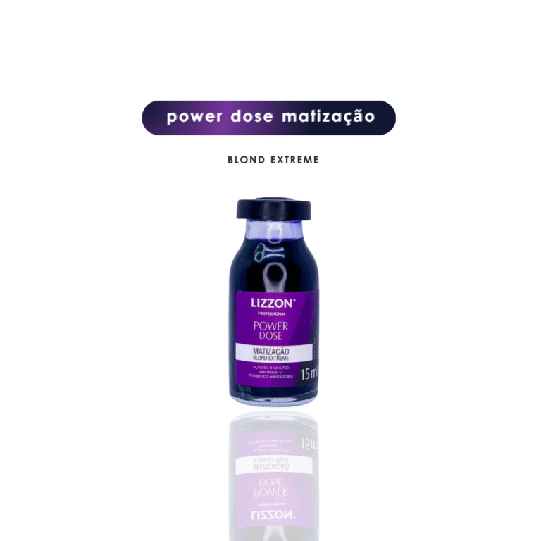 Um frasco de 15 ml de Power Dose Ampola Matização Blond Extreme está centralizado em um fundo branco, com o texto acima listando o nome do produto - ideal para manter seu cabelo liso com aparência radiante.