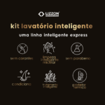 A imagem com fundo preto exibe ícones e texto promovendo o Smart Shampoo - lavatório inteligente Coiffeur. Características: sem corantes, limpeza micelar, sem parabenos, condicionamento, tratamento inteligente e proteção térmica.