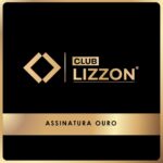 Um fundo preto com uma borda dourada exibe o logotipo e o nome do Club Lizzon em dourado. Na parte inferior, uma barra dourada apresenta 