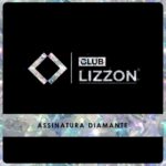 Um cartão com um fundo com padrão de diamante exibe o logotipo do Club Lizzon no centro e 