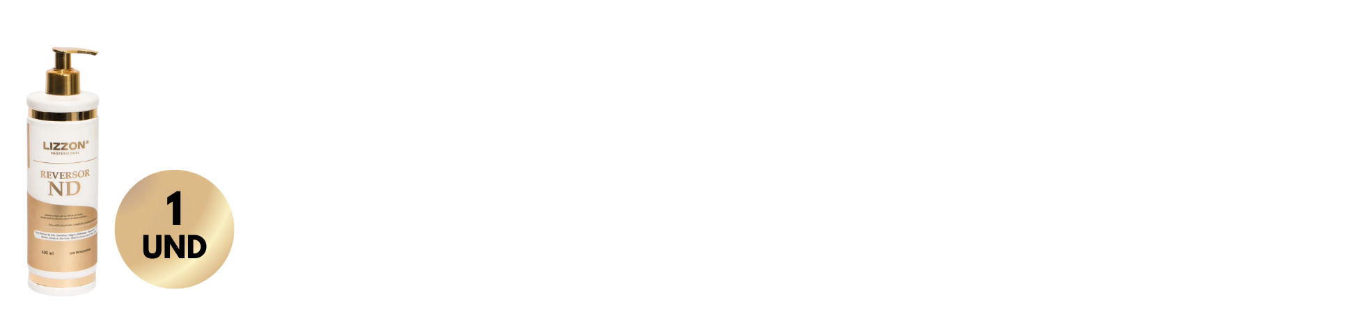 Um frasco de Reversor de Danos - ND com um dispensador de bomba dourado aparece à esquerda, com um rótulo circular dourado marcado 