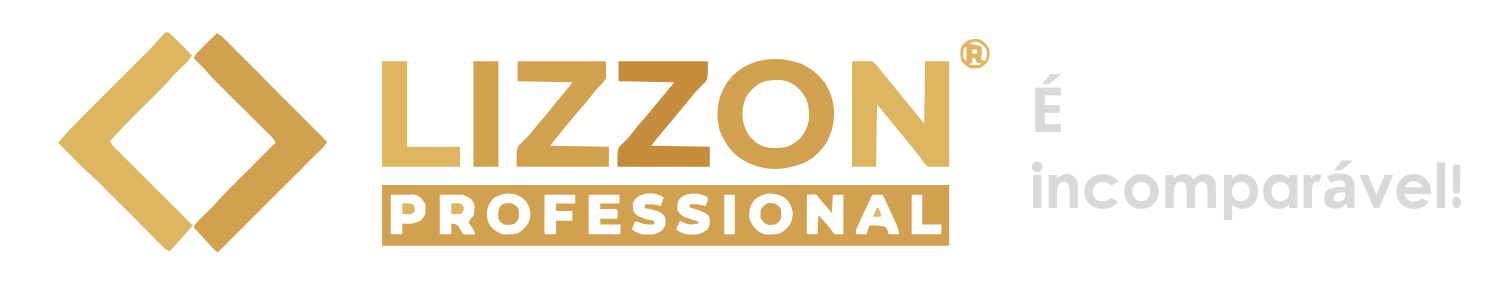 A imagem apresenta o logotipo da Lizzon Professional em dourado e branco, com 