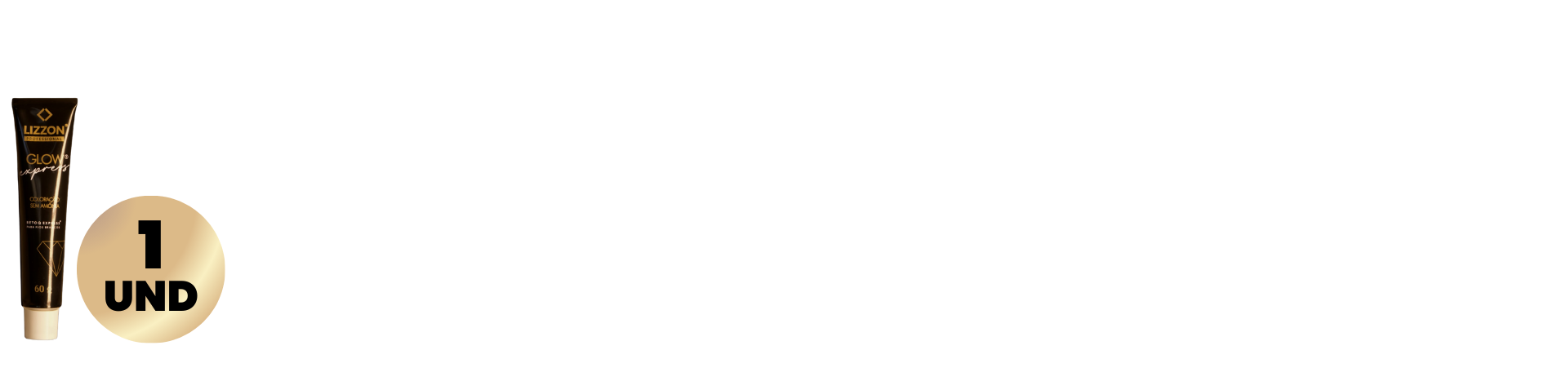 Um tubo de creme para o corpo Bisnaga Retoq Express (Tons Escuros) preto e dourado está na vertical ao lado de um rótulo dourado redondo do Retoq Express com a inscrição "1 UND" em um fundo quase branco.