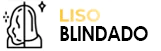 Logotipo com um desenho simples em linha preta de uma cabeça com cabelo liso, um símbolo de brilho ao lado e as palavras LISO BLINDADO em negrito, com LISO em amarelo e BLINDADO em preto.