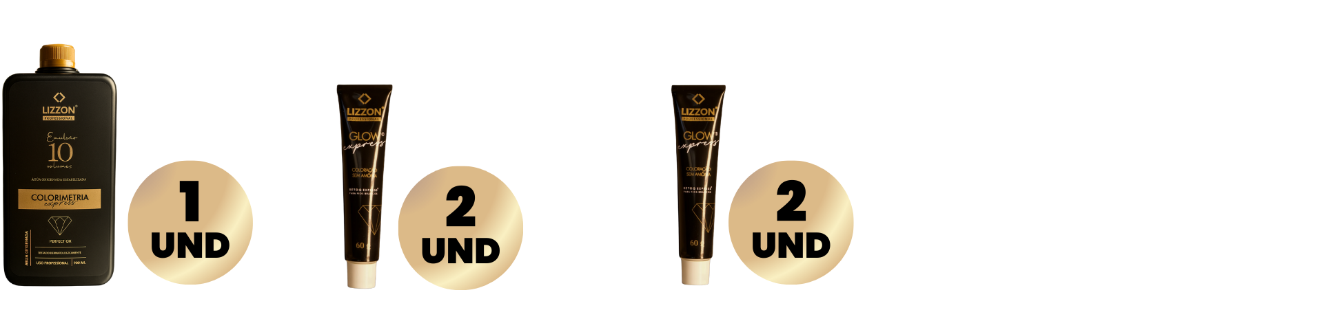 À esquerda está um frasco de LUXON Elixir 10 com um círculo dourado 