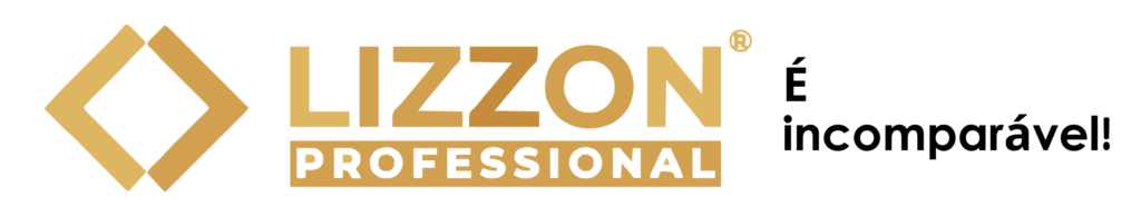 Forma geométrica de diamante dourado e as palavras LIZZON PROFESSIONAL em letras douradas maiúsculas sobre um fundo preto; LIZZON está acima de PROFESSIONAL, que está dentro de um retângulo.