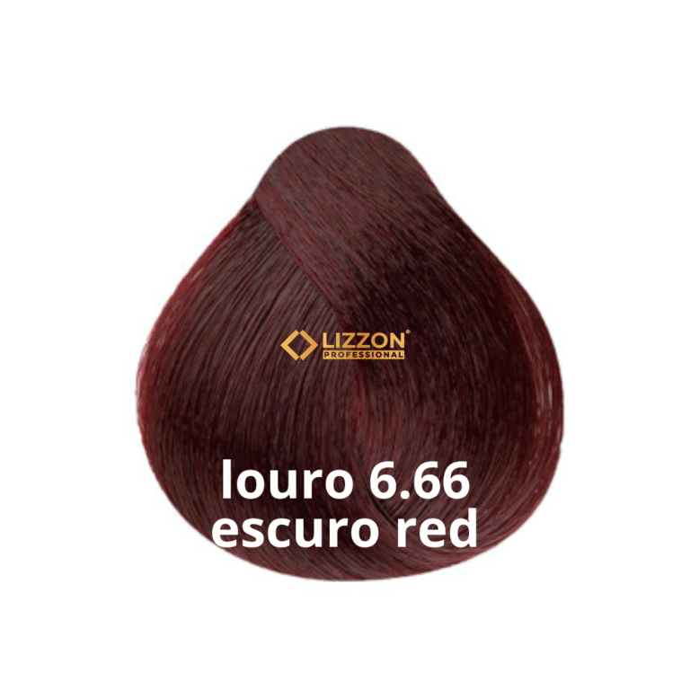 Uma amostra de cor de cabelo vermelho escuro com o rótulo 