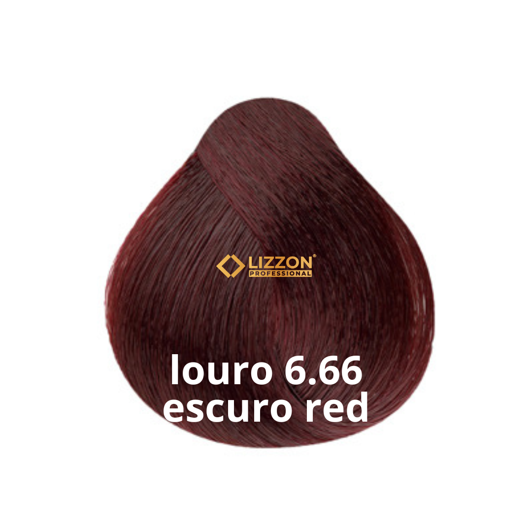 Uma amostra de cor de cabelo vermelho escuro com o rótulo 