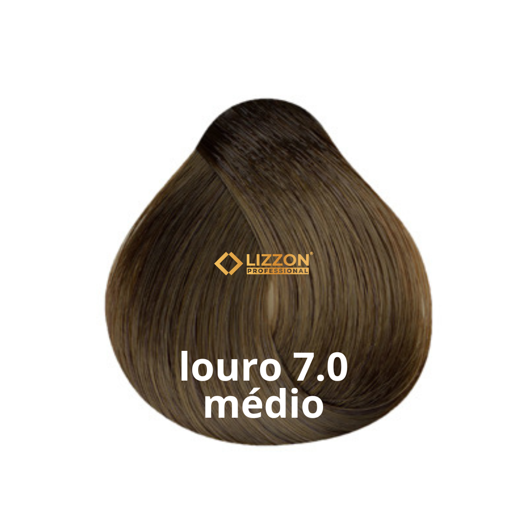 Uma amostra de cor de cabelo mostrando um tom de loiro médio rotulado como 