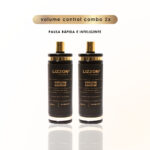 Dois frascos pretos de Volume Control Blond (embalagem 2unid black) são exibidos lado a lado em um fundo branco. Acima deles, o texto diz 