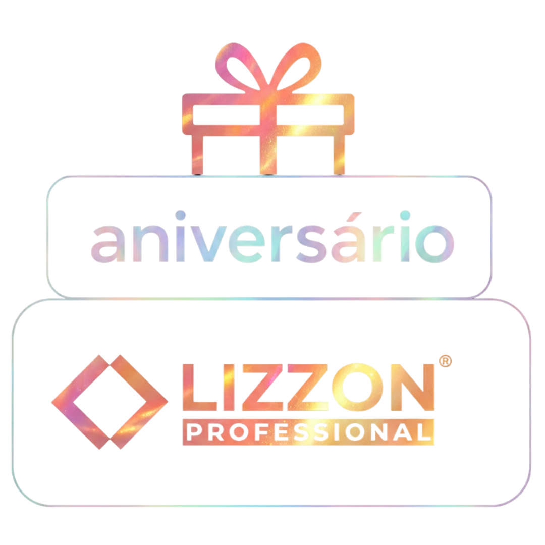 aniversario-lizzon-n Um gráfico estilizado de uma caixa de presente acima de dois retângulos arredondados; o superior diz