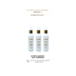 Três frascos brancos de Booster Ativador Liso Blindado Express (Combo 3x) estão dispostos lado a lado, com textos acima e abaixo destacando seu uso profissional exclusivo e sua fórmula avançada de alisamento.