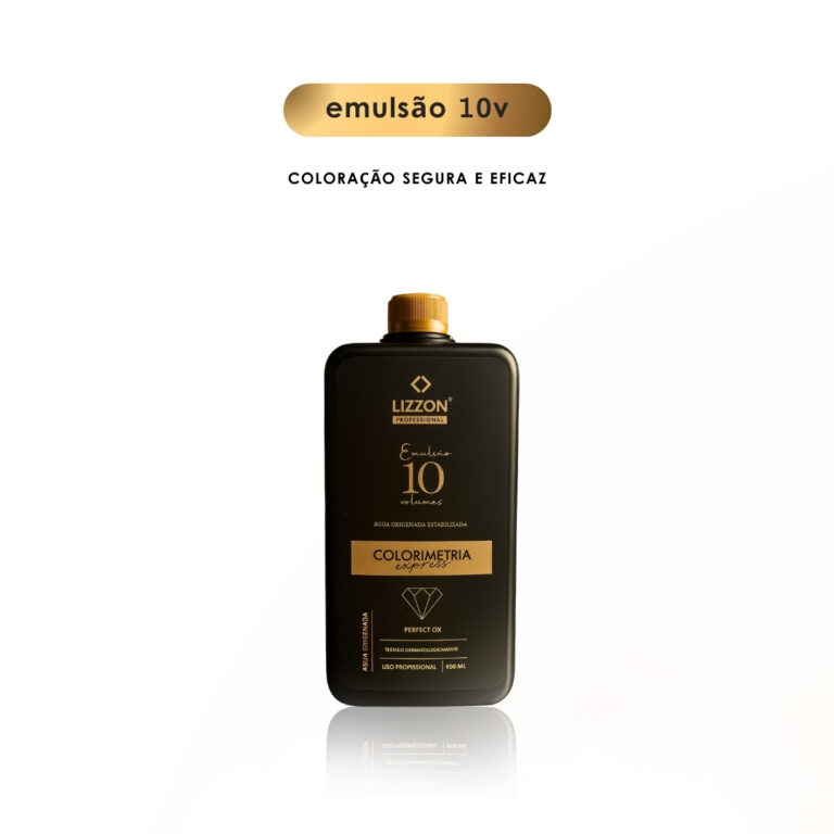 Um frasco preto de Emulsão Oxidante Express 900 ml está na vertical em um fundo branco. Acima do frasco, o texto diz 