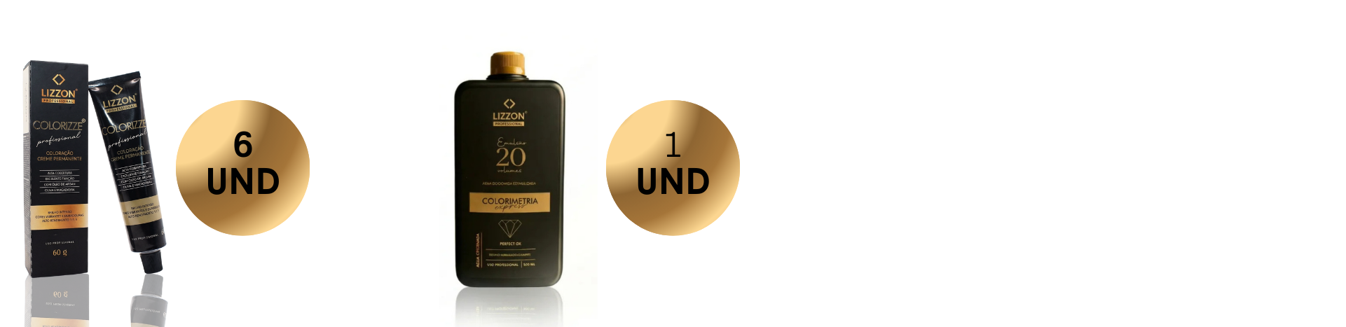O Colorizze Coloração Creme Permanente (combo 6 unidades) é mostrado com um círculo dourado