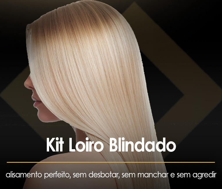 Uma mulher com cabelo liso, longo e loiro platinado em um fundo escuro. O texto diz 