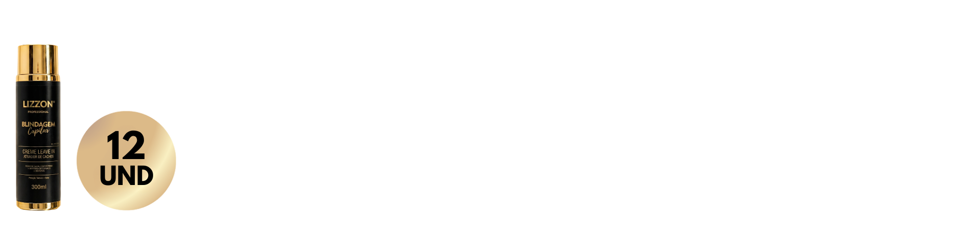 Um frasco de Creme Ativador de Cachos Leave In Blindagem Capilar 300 ml é mostrado ao lado de um círculo dourado com