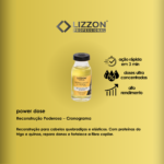Um pequeno frasco do tratamento capilar Kit Power Dose Cronograma Blindado é exibido em um fundo amarelo, mostrando sua ação rápida, doses concentradas e alto desempenho para uma reconstrução capilar eficaz.