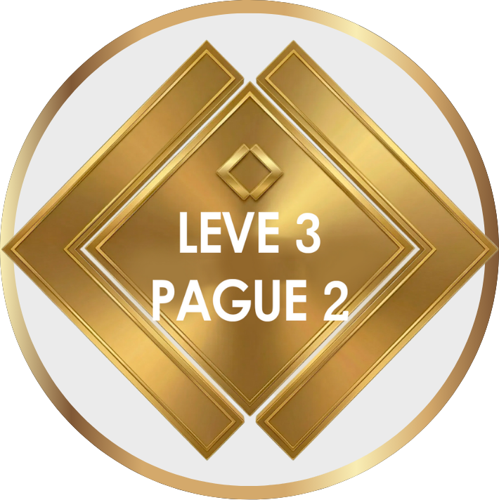 Um emblema geométrico dourado com o texto LEVE 3 PAGUE 2 em branco, centralizado em um fundo branco com uma borda circular dourada, apresentando o toque de lizzon para um visual moderno.
