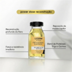 O tratamento capilar Kit Power Dose é apresentado, destacando benefícios como reconstrução profunda da fibra, força imediata, reposição de massa e uma mistura de proteínas de trigo e quinoa.