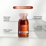 É apresentado um frasco de 15 ml do Kit Power Dose, que destaca a reparação molecular profunda, o brilho intenso, a reconstrução da fibra e uma fórmula com aminoácidos e queratina.