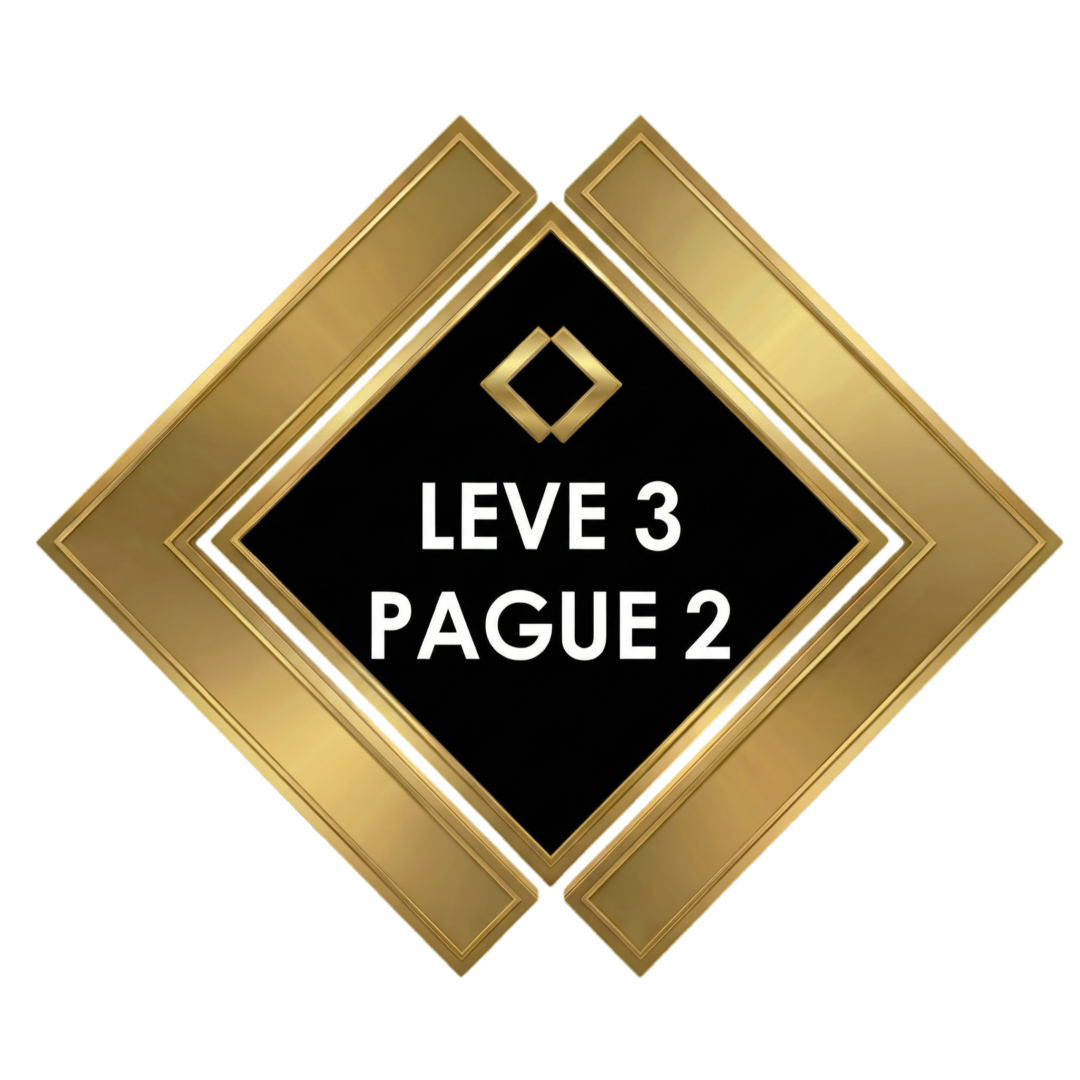 Um gráfico dourado e preto em forma de diamante com o texto "LEVE 3 PAGUE 2" em letras brancas em negrito no centro.