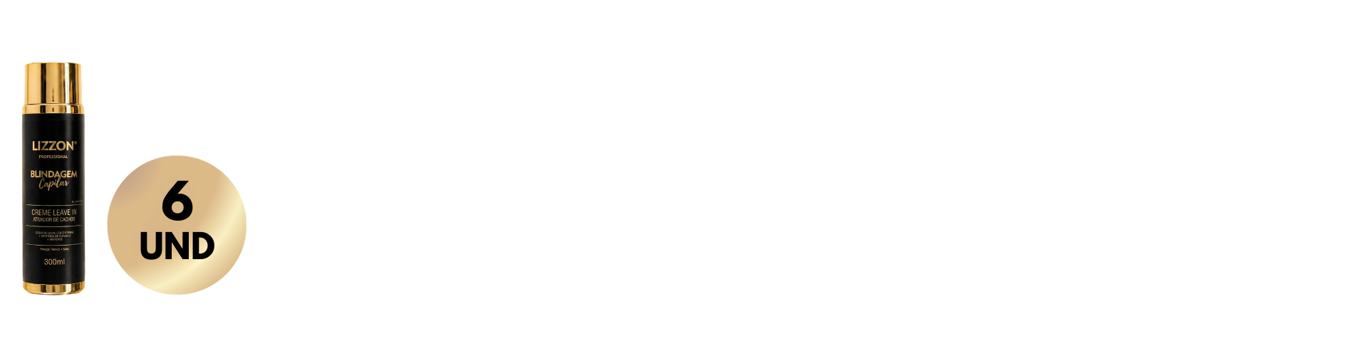 Um frasco rotulado como Creme Ativador de Cachos Leave In Blindagem Capilar 300ml está ao lado de um círculo dourado com 