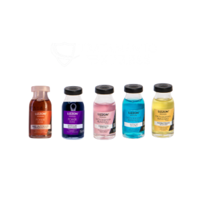 Cinco frascos de cores diferentes do tratamento capilar Kit Power Dose Cronograma Blindado estão dispostos em uma fileira sobre um fundo branco, com um logotipo fraco do TRATAMENTO EXPRESS acima deles para destacar essa promoção exclusiva.