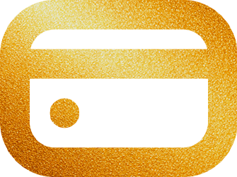 Um ícone de lagarto dourado e texturizado que lembra um cartão de crédito com cantos arredondados, uma faixa horizontal perto da parte superior e um pequeno círculo preenchido no lado inferior esquerdo.