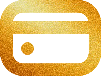 Um ícone de lagarto dourado e texturizado que lembra um cartão de crédito com cantos arredondados, uma faixa horizontal perto da parte superior e um pequeno círculo preenchido no lado inferior esquerdo.
