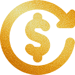 Um cifrão dourado cercado por uma seta circular, simbolizando a circulação de dinheiro ou transações financeiras, em um plano de fundo branco - perfeito para usuários da Lizzon que buscam visuais financeiros claros.