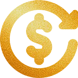 Um cifrão dourado cercado por uma seta circular, simbolizando a circulação de dinheiro ou transações financeiras, em um plano de fundo branco - perfeito para usuários da Lizzon que buscam visuais financeiros claros.