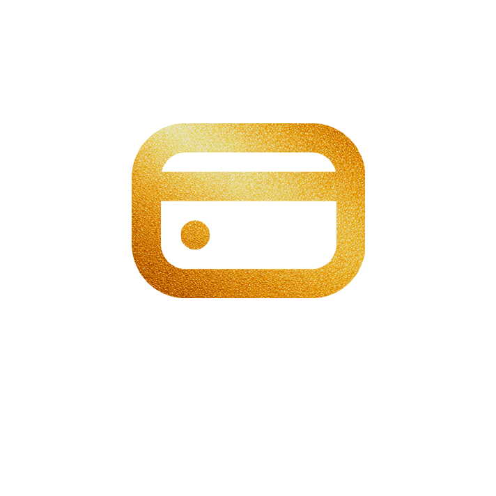 Um ícone de cartão de crédito lizzon dourado acima do texto 6x S/ JUROS em branco sobre um fundo cinza claro.