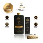 São mostrados um frasco preto e uma caixa correspondente do Kit Retoq Express Tons Claros 6.0 a 10.0, com detalhes em dourado, ícones de tecnologia e sem amônia, além de uma escala de cores para tons de loiro claro de 6.0 a 10.0.