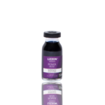 Um pequeno frasco de vidro de 15 ml rotulado como Lizzon Professional Power Dose, com um rótulo roxo e preto, está na vertical em um fundo branco, com seu reflexo visível abaixo.