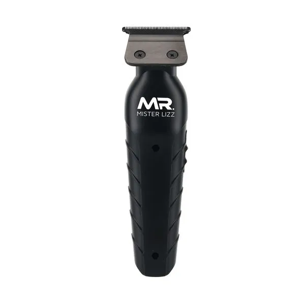Um aparador de cabelo elétrico portátil, de cor preta, com empunhadura texturizada e uma lâmina larga em forma de T, com a inscrição “MAQUINA DE ACABAMENTO EDGE BIVOLT” em letras brancas na parte frontal.