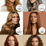 Seis mulheres com diversas cores e estilos de cabelo aparecem em fotos de rosto, cada uma representando um tom do Kit Colorizze Blonde Balance · Louros Médios (6 tons) + Ganhe Curso Mechas Express: loiro médio, loiro cinza médio, loiro dourado médio, loiro acobreado médio, loiro médio intenso e castanho médio.