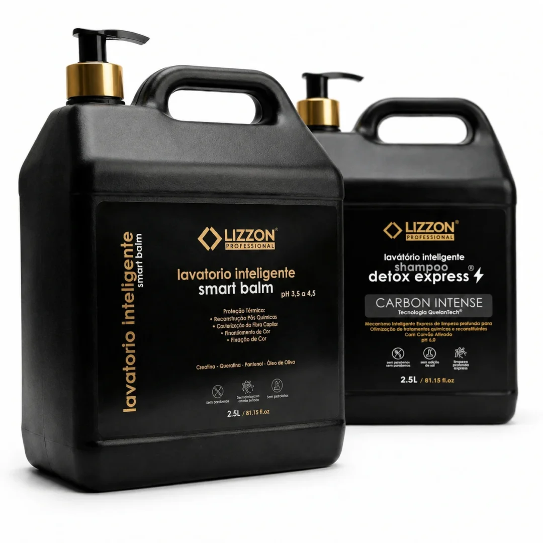 Kit Lavatório Premium Lizzon: Smart Balm 5 em 1 e Shampoo Detox Express Carbon Intense 2,5 L