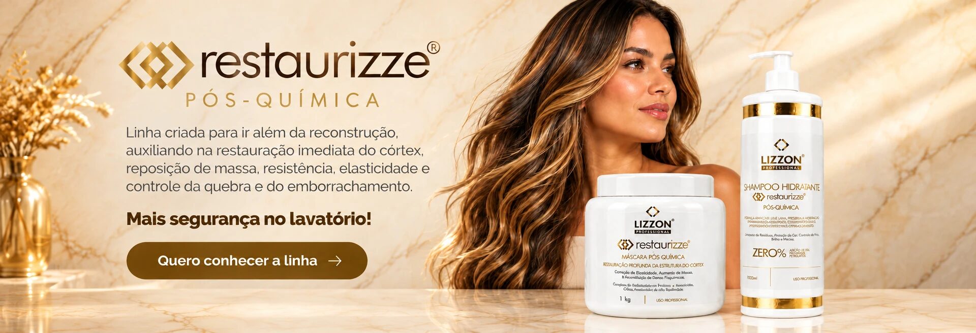 Linha Restaurizze Pós-Química: Máscara e Shampoo Hidratante Lizzon