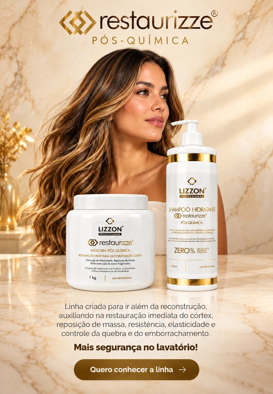 Linha Restaurizze Pós-Química: Máscara e Shampoo Hidratante Lizzon
